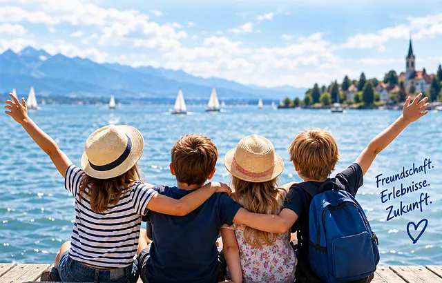 Kinder auf dem Steg am See